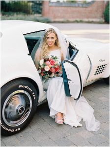 classic car bridal portrait